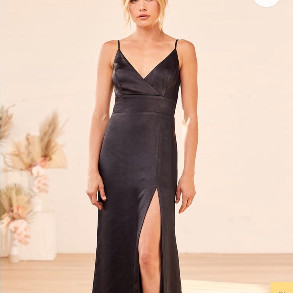 Lulus full length black satin gown